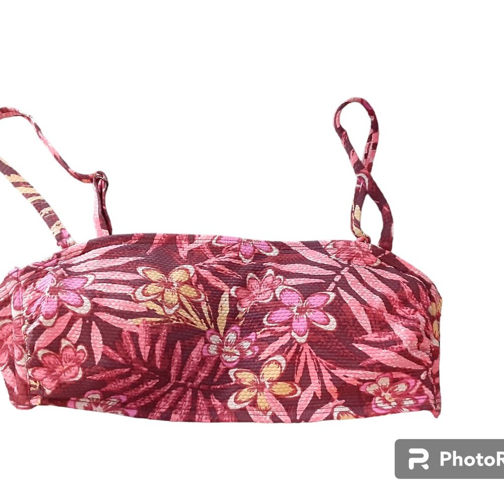 Xhilaration Pink Tropical Print Bandeau Binkini Top